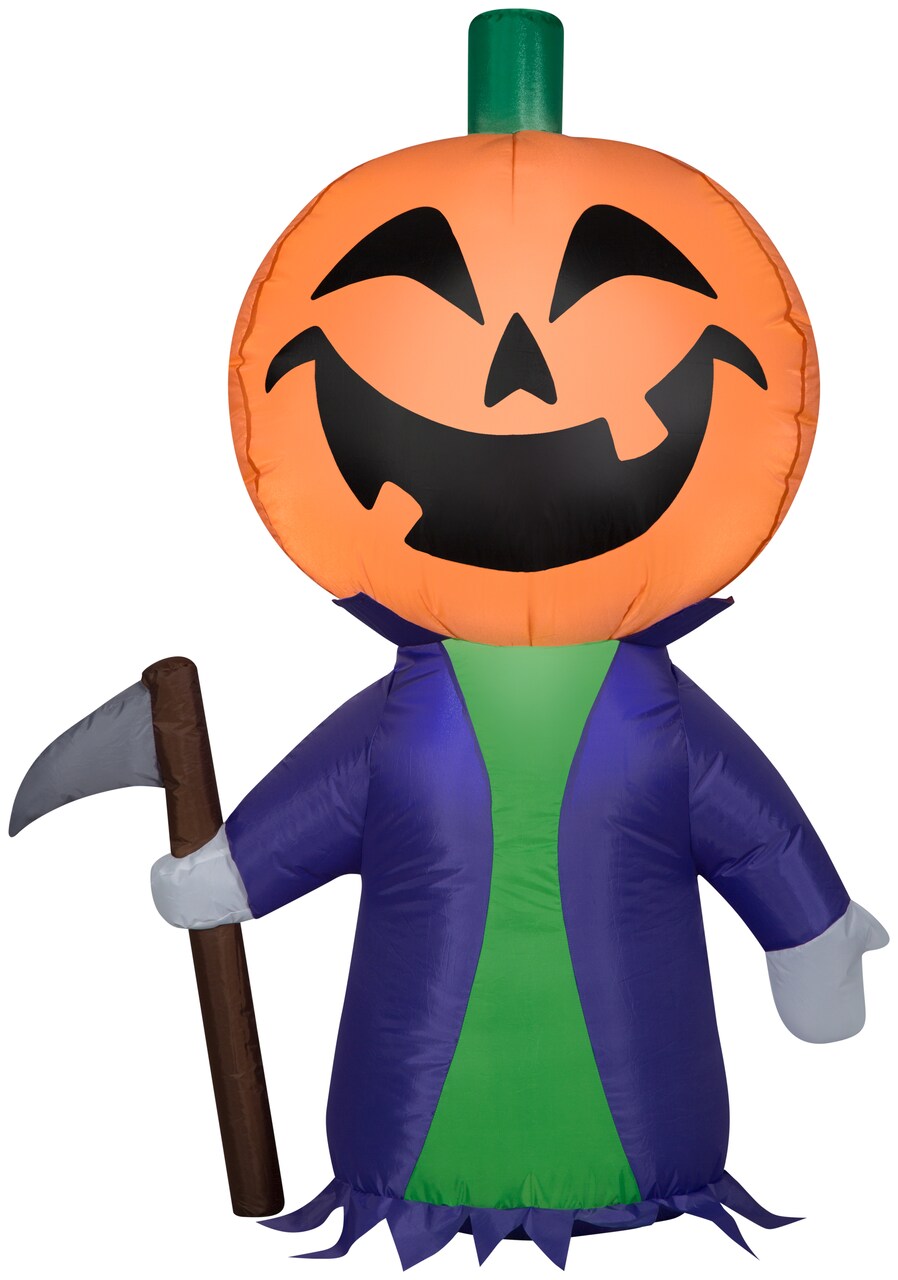 4' Gemmy Airblown Inflatable Purple Pumpkin Reaper Holding Sickle 226422